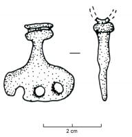 CHC-3005 - Répartiteur de pendant de chaîne-ceinture de type NagesbronzePlaquette évasée à la base et percée de trois orifices pour la suspension d'autant de chaînettes ; le sommet coulé comporte un anneau.
