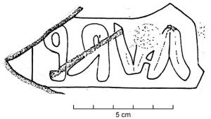 COV-4182 - Tuile estampillée AVRPterre cuiteTuile estampillée AVRP (ou AVRPIL) ; marque rétrograde.
