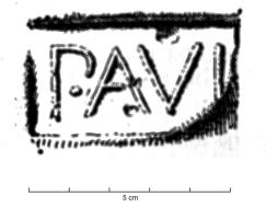 COV-4351 - Tuile estampillée PAVL(i)terre cuiteTuile estampillée PAVL(i), dans un cartouche rectangulaire.