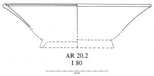 CPE-4032 - Coupe AR 20.2verreTPQ : 40 - TAQ : 275Coupe tronconique, bord rectiligne et oblique, un filet meulé près du bord interne ; pied annulaire.