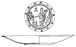 CPE-4088 - Coupe à emblemaargentCoupe tronconique, à bord horizontal, sur pied annulaire; emblema figuré pouvant être entouré d'une inscription.