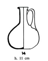 CRU-4126 - Cruche Is. 14verreCruche en verre à panse ovoïde et col étroit ; le fond ne présente pas de pied annulaire.