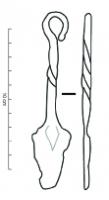 CTO-4021 - LancetteferPetit instrument à lame lancéolée, pourvue d'un double tranchant, prolongée par une soie torsadée dont l'extrémité repliée en boucle peut être équipée d'un anneau mobile.