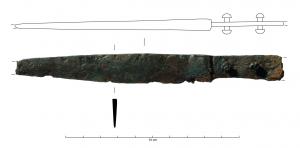 CTO-4083 - Couteau à soieferCouteau à dos droit et pointe effilée. La soie, centrée par rapport à la lame et formant un décrochement, comporte des rivets devant permettre la fixation du manche.