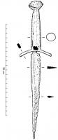 DAG-7027 - DagueferDague (épée courte) à lame pourvue d'un seul tranchant et de rainures longitudinales ; longs quillons de section rectangulaire et pommeau biconique.