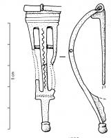 FIB-4361 - Fibule de type BagendonbronzeTPQ : 1 - TAQ : 25Fibule d'Aucissa à arcs multiples, reliés par des bâtonnets rivetés. Variante à trois arcs.