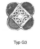 FIB-5231 - Fibule cloisonnée quadrilobée avec insert central carré type Vielitz G3argent, orTPQ : 470 - TAQ : 570Fibule cloisonnée quadrilobée avec grenats et insert central carré, filigrané ou repoussé.