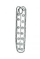 FRT-5020 - Ferret rectangulaire ocelébronzeFerret en bronze en forme de languette rectangulaire, orné de deux rangées d’ocelles séparées et encadrées par une fine ligne de chevrons.