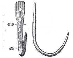 IND-1040 - CrochetbronzeObjet en forme de crochet robuste dont la partie proximale, élargie et aplatie, est perforée