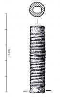 IND-1071 - Objet tubulairebronzeTube de section sub-cylindrique à décor de côtes accolées sur tout le corps hormis les abords des deux extrémités.
