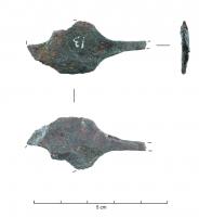 IND-3105 - Spatule ou lame ?ferPetite spatule ou lame (tranchant(s) non conservé(s), de forme ovale, à courte soie de section quadrangulaire centrée.