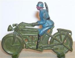 JOT-9002 - Jouet : motardplomb, étainJouet moderne en alliage de métal blanc, peint : soldat à moto.