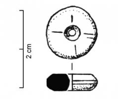 JTN-4007 - JetonosTPQ : 40 - TAQ : 300Jeton découpé à l'aide d'un dispositif tournant qui a laissé une trace centrée sur une ou deux face (trou perforant), qui sont lisses; diamètre de 12 à 23mm; tranche biseautée avec des parois parfois arrondies.