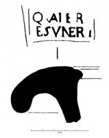 MRT-4020 - Jatte ou mortier : Q VALER ESVNERTterre cuiteJatte ou mortier à lèvre épaissie et déversée ; bec verseur ; marque estampée près du bec : Q VALER / ESVNERT.