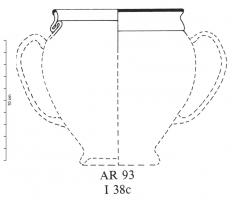 POT-4016 - Pot AR 93verreTPQ : -30 - TAQ : 500Pot à panse ovoïde, deux anses verticales diamétralement opposées ; la lèvre se replie en S pour former un bandeau.