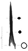 PTL-9014 - Pointe d'arme de jetferLame légèrement cintrée de section losangique menant à une douille circulaire 
