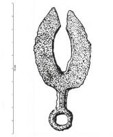 RSR-1001 - Rasoir à double tranchantbronzeTPQ : -950 - TAQ : -750Rasoir subcirculaire à double tranchant, fortement échancré le plus souvent, parfois circulaire avec un ajour. Le manche se compose d'une tige pleine, terminée par un anneau. La tige est souvent subrectangulaire, parfois cylindrique; elle peut être réduite à un simple chevauchement sur le disque.