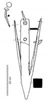 SBT-4003 - Sabot de pieuferRenfort de pointe de pieu, constitué d'une extrémité massive, d'où partent deux ou trois robustes bandes épousant le profil de la pointe solidement clouées sur les côtés.