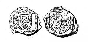 SCL-9024 - Sceau de douane : Lyon, Louis XIVplombTPQ : 1643 - TAQ : 1715Sceau à double face ; d'un côté, armes de France dans un écu surmonté d'une couronne, à gauche la date ; de l'autre, armes de Lyon encadrées de perles.