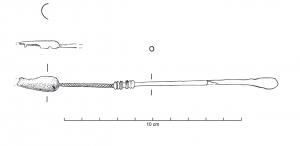 SSP-4020 - Cuillère-sonde type Riha FbronzeInstrument double possédant à une extrémité une cuillère, le plus souvent ovale et allongée, et à l’autre un épaississement en forme d'olive. Une attache longue du cuilleron ou la forme 