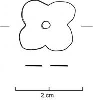 ACE-7024 - Applique florale à quatre pétalescuivrefeuille découpée et perforée au centre avec quatre lobes ou quatres pétales.