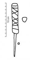 ALN-4009 - Alène à manche en boisbois, ferTPQ : 1 - TAQ : 400Alène à corps cylindrique en bois et pointe effilée en fer. Le manche est ornée d'incisions en X et horizontales.