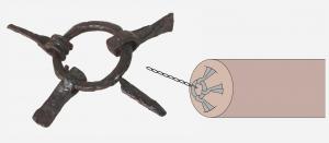 AML-4036 - AmuletteferJeu d'amulettes passées sur un anneau. Parmi les objets suspendus, on reconnaît souvent une hache (avec ou sans manche), une épée...