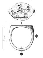 BAG-3009 - Bague à chaton ovalebronzeBague à jonc mince, le chaton s'élargit pour former une surface plate, en forme de feuille ovale, gravée d'un motif en creux, souvent animalier.