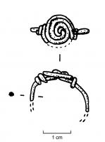 BAG-4008 - Bague à spiralebronzeTPQ : 1 - TAQ : 100Bague filiforme, à extrémités repliées sur le jonc autour d'un chaton en forme de spirale.