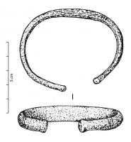 BRC-1036 - Bracelet ouvert à légers tamponsbronzeBracelet ouvert à section semi-circulaire ou plano-convexe, à légers tampons, décoré ou non d'incisions. La largeur de la tige diminue progressivement de l'axe médian aux extrémités