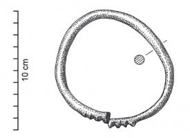BRC-1132 - Bracelet ouvert à tamponsbronzeBracelet à tampons précédés de quelques cannelures, de section circulaire ou subcirculaire, inorné.