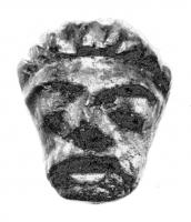 CLD-3004 - Applique ou clou décoratifbronzeAplique ou clou décoratif, en bronze coulé, avec des traces de plomb au revers; tête de gaulois, home moustachu, les cheveux tirés en arrière.