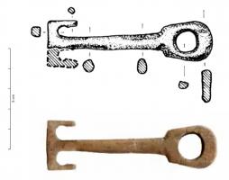 CLE-4165 - Clé en ancreos ou bois de cerfTPQ : 1 - TAQ : 100Clé rectiligne, formé d'une tige terminée d'un côté par un anneau de suspension, de l'autre par deux dents opposées de part et d'autre et retournées vers l'anneau.