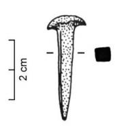 CLO-3002 - Clou de fixationbronzePetit clou de fixation à tête circulaire plate ou légèrement bombée, tige de section carrée.