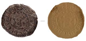 CMN-8001 - Coin monétaire : monnayage de Charles VIIIferTPQ : 1450 - TAQ : 1500Coin fixe (avers), prévu pour la frappe de 