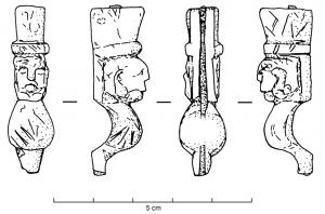 CNF-4001 - Canif : pied de meuble (trapezophoron) : lionos, bronze, ferTPQ : 1 - TAQ : 300Canif en os dont le manche reproduit un pied de meuble en forme d'avant-train de fauve, avec un poitrail cambré surmonté d'une tête animale.