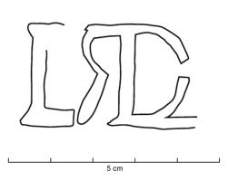 COV-4010 - Brique estampillée LDR ou LDRLterre cuiteBrique estampillée en creux LDR (R retourné, en ligature avec le D) ; possible lettre L ligaturée avec le D.