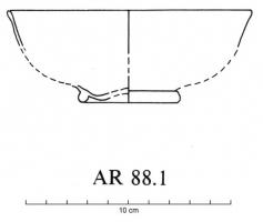 CPE-4053 - Coupe AR 88.1verreCoupe ouverte, paroi oblique en arc de crecke, fond en bourrelt annulaire ; bord adouci au feu.