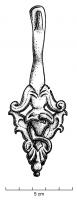 CRU-4027 - CruchebronzeAnse de cruche lisse, mais avec une attache très découpée, semblant figurer un petit personnage entouré de motifs végétaux.