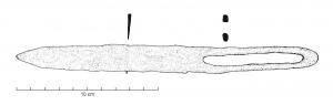 CTO-5013 - CouteauferTPQ : 450 - TAQ : 700Couteau à dos et tranchants droits et parallèles formant une pointe symétrique effilée. Le manche est dans le prolongement de la lame et de la même épaisseur que celle-ci, il est percé d'une ouverture ovoïde allongée.