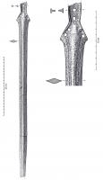 EPE-1063 - Epée à languette tripartite : atypique ou de type indéterminébronzeEpée à languette tripartite, atypique ou incomplète. Le classement des épées à languette tripartite ayant besoin de la totalité de la poignée, ces exemplaires ne peuvenet être classés.