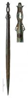 EPE-1066 - Épée à languette tripartite : type de Letten-ErbenheimbronzeTPQ : -1100 - TAQ : -900Epée à languette dont la partie proximale prolonge la poignée par une languette 
