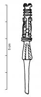 EPG-4418 - Épingle à sommet complexebronzeEpingle dont le sommet massif présente une tête complexe : empilement de moulures intercalées de bâtonnets verticaux.