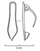 FIB-4139 - Fibule skeuomorphe : semellebronzeTPQ : 100 - TAQ : 260Fibule en forme de semelle ; variante sans anneau sommital, émaillée.