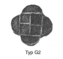 FIB-5252 - Fibule cloisonnée quadrilobée avec insert central carré type Vielitz G2argent, orFibule cloisonnée quadrilobée avec un registre central de grenats, quadripartite.