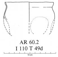 GOB-4048 - Gobelet AR 60.2verreTPQ : -30 - TAQ : 500Gobelet ovoïde, bord coupé ; la panse s'orne d'une série de larges dépressions.
