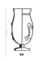 GOB-4087 - Gobelet Is. 86verreGobelet cylindrique, à bord adouci au feu et souligné par des filets ; parois verticales avec un décor rapporté ; pied étranglé avec bulbe, reposant sur le sol en s'évasant.