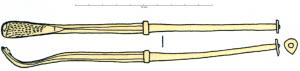 INC-4004 - Râpe à lithotomiebronzeInstrument à manche, composé d'une tête ovale, marquée d'aspérités sur la face interne, pour décomposer ou segmenter le calcul, prolongée par un manche rectiligne et massif.