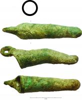 IND-4182 - Objet en forme de doigtbronzeDoigt creux, muni d'un crochet de suspension à son extrémité proximale.