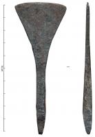 IND-9031 - Objet indéterminébronzeObjet pourvu d'une palette à large bord arrondi, non tranchant ; longue soie carrée.